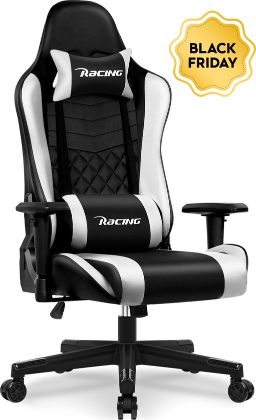 Gaming Stoel-Gaming Chair mit 90°-165° Rugleuning-Racing Style-Max Gewicht 150 kg-Wit