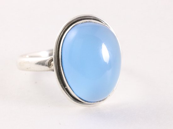 Ovale zilveren ring met blauwe chalcedoon - maat 21