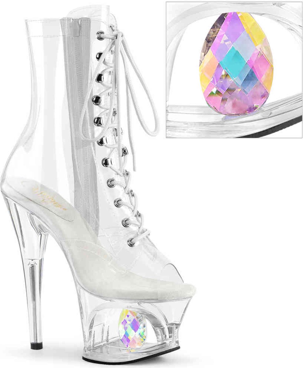 Pleaser - MOON-1021C-DIA Plateau Laarzen, Paaldans schoenen - US 10 - 40 Shoes - Transparant