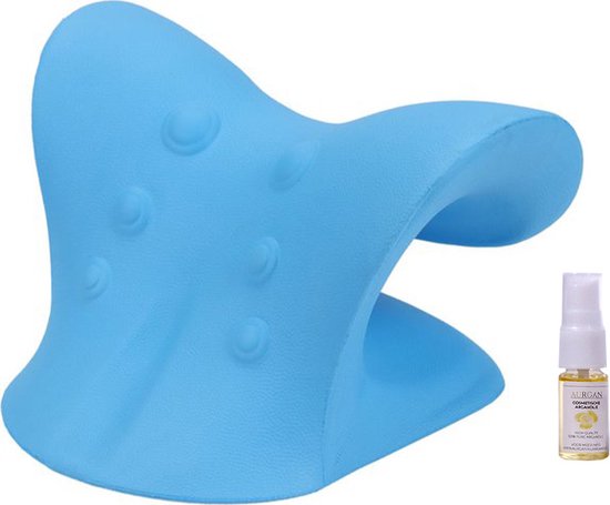 Foto: Slimtron nekstretcher blue nekmassage drukpunten nekkussen massage comfortabel massagekussen incl massageolie