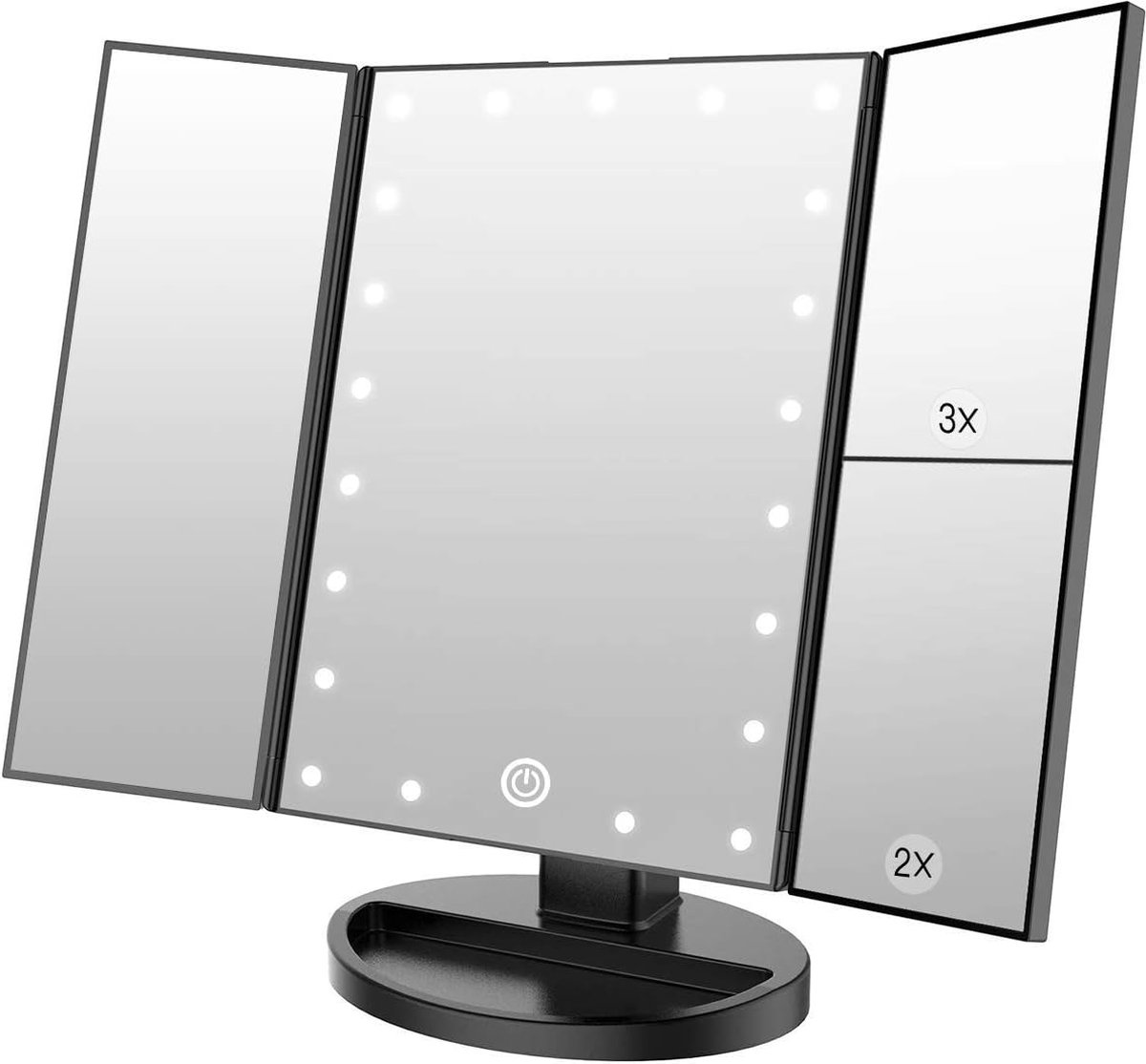 Makeup Spiegel met 21 LED lampen, Dual Power Supply 2X/3X Vergrotende LED (Zwart)