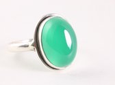 Ovale zilveren ring met groene onyx - maat 20.5