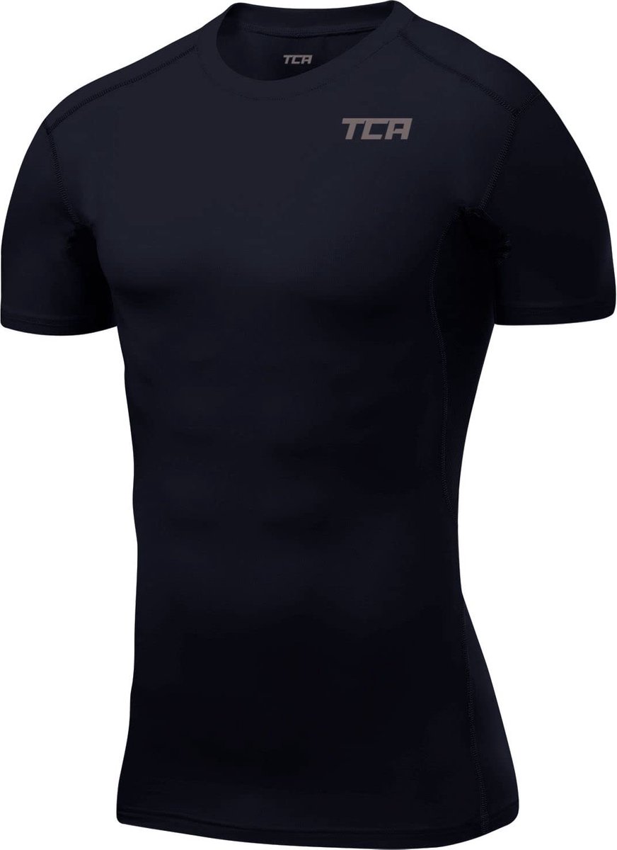 TCA Mannen HyperFusion Compressie Basislaag Top Korte Mouw Ondershirt - Donkerblauw, L