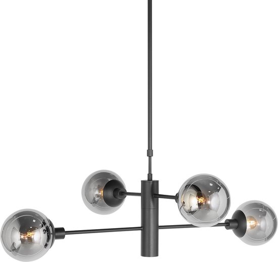 Lampe à suspension Steinhauer Constellation – ø 90 cm – Rotative, réglable en hauteur (après installation) – E27 + GU10 – verre fumé et noir