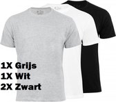 4 Effen T-Shirts - Mannen T-shirt met ronde hals - Duurzaam - Katoen - Zwart/Wit/Grijs - Small