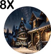 BWK Luxe Ronde Placemat - Kerst Sfeer in het Dorp - Set van 8 Placemats - 40x40 cm - 2 mm dik Vinyl - Anti Slip - Afneembaar