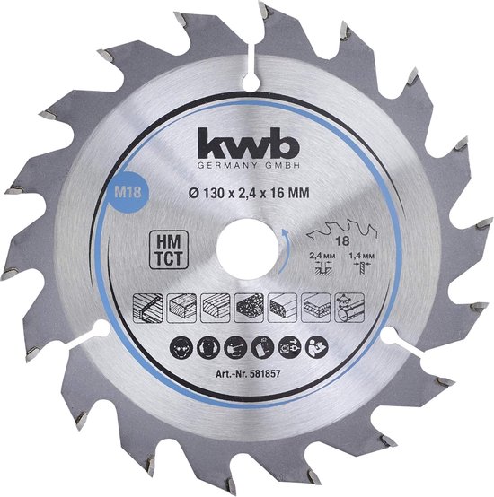 Foto: Kwb cirkelzaagblad 130 x 16 mm snel zagend zaagblad geschikt voor zacht en hard hout meubel en spaanplaat