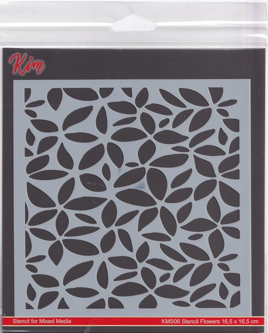 KMS06 - Mixed media stencil - Hobby Holland - Kim Design - plastic sjabloon flowers - 16,5 x 16,5 cm - bloemen vierkant
