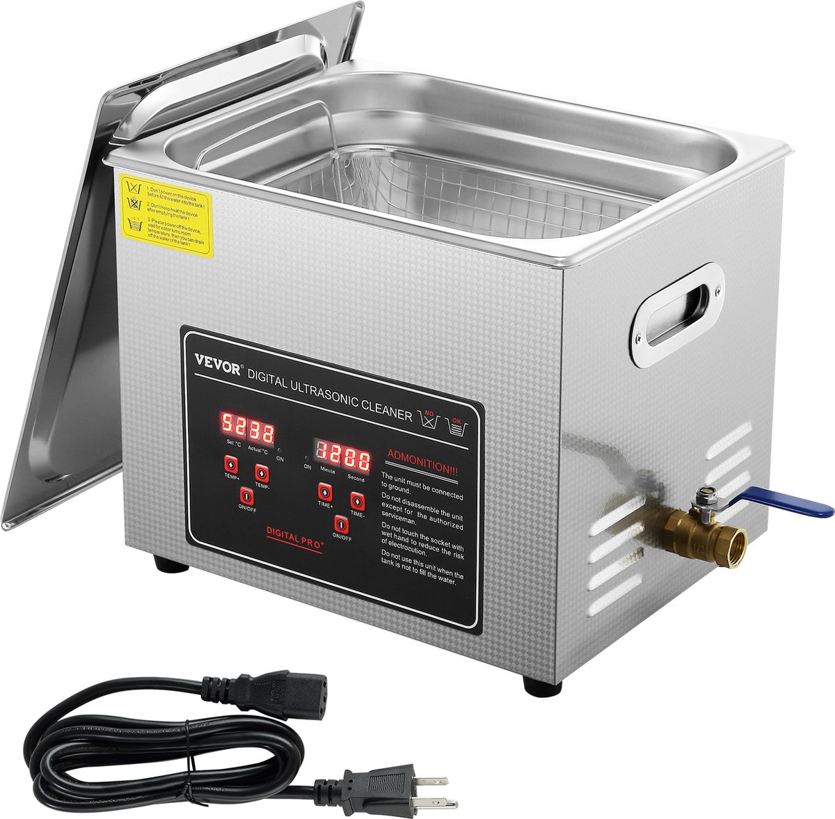 VEVOR 10L Ultrasone Reiniger - met Digitaal Display - Roestvrij Staal 304 - Ultrasoonreiniger voor Sieraden / Brillen / Horloges
