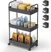 Bol.com keukenwagen met 3 niveaus serveerwagen opbergwagen beweegbare snackwagen badkamerwagen multifunctionele trolley met hand... aanbieding