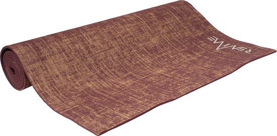 REVIVE eco / duurzame Yogamat "NATURE" - exercise / fitness mat- lichtgewicht - kleur bordeaux - 183 x 61 cm, 5 mm dikte, gemaakt van Jute icm PER van REVIVE — afbeelding 4