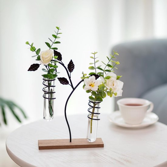 Glazen propagatiestation voor planten, leggers, planten, glas met houten standaard, vintage kleine vazen voor tafeldecoratie, moderne vazen voor