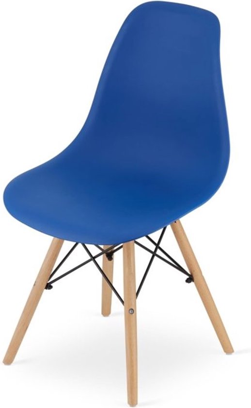 Set van 4 kuipstoelen met beuken houten poten - Eetkamer stoelen - Blauw