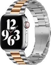 By Qubix Bracelet à maillons en acier - Argent avec or rose - Convient pour Apple Watch 42 - 44 - 45 - Ultra - 49 mm - Bracelet Compatible Apple watch -