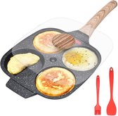 Pan à œufs antiadhésive, Pan à crêpes avec couvercle, Pan en aluminium à 4 trous pour œufs au plat ou Burgers du petit déjeuner, pour plaques à induction et plaques à gaz