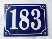 Emaille Huisnummerbordje - No. 183 - Blauw - 17x13 cm - Groot Emaillebordje - Huisnummer 183