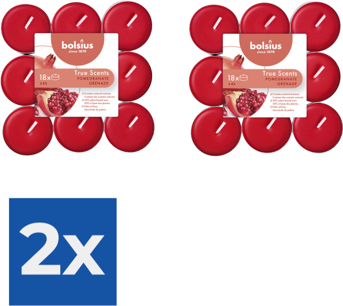 Bolsius - Geurtheelicht brick 18 True Scents Pomegranate - Voordeelverpakking 2 stuks