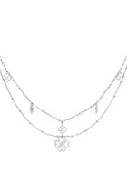 necklace - dubbele ketting met klavers - kleur zilver - stainless steel - nikkelfree - kerst - kado - cadeau - moeder - dochter - collier
