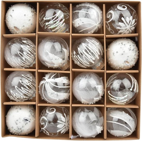 Kerstballen Wit 16 Delige Set Kerstversiering Kerstboomdecoratie