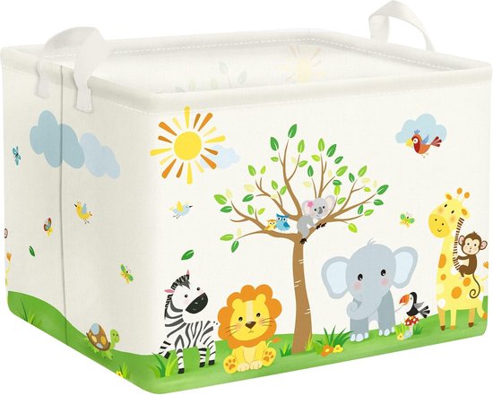 Foto: Cartoon dieren olifant giraf aap kubus opbergmand zebra leeuw vogel zon waterdicht rechthoekige stof kastmanden kleding speelgoed opbergdoos 40 x 30 x 30 cm