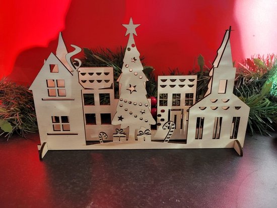 LBM - houten kerstdorp - set deel 3 - 27 x 16 cm