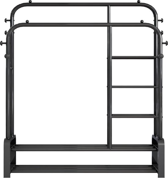 COSTWAY Hoekkapstok met zitbank, L-vormige kledingstandaard met open planken en 7 haken, garderobe, halgarderobe voor hal en slaapkamer, 90 x 90 x 178 cm (wit goud