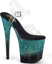 Pleaser - FLAMINGO-808SS Sandaal met enkelband, Paaldans schoenen - US 10 - 40 Shoes - Zwart/Turquoise