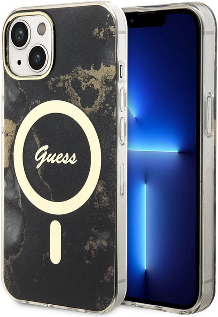 Guess Golden Marble Back Case (MagSafe Compatible) - Apple iPhone 13 (6.1") - Zwart