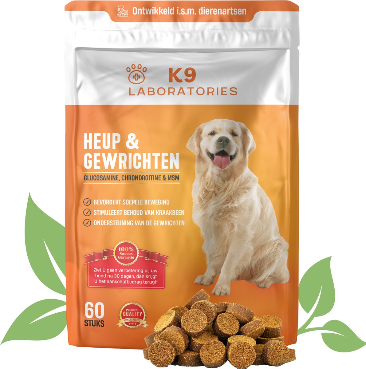 K9 Laboratories Heup & Gewricht - Hondensupplement - Gewrichtsklachten, Ouderdom, Artrose - Met Glucosamine, Chondroïtine, Collageen & MSM - 60 Stuks