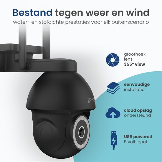 Gologi Superior Outdoorcamera 2 - Buiten camera met nachtzicht - Beveiligingscamera - Security camera - Muur & Dakbevestiging - 4MP - Met wifi en app - Zwart van Gologi — afbeelding 5
