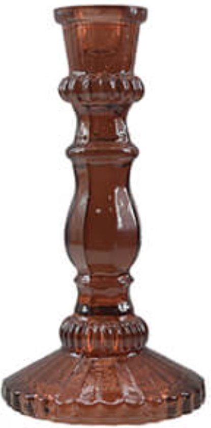Kandelaars en kaarsenhouders - glazen kandelaar - kleurrijke kandelaar - amber - by Mooss - Hoog 23cm