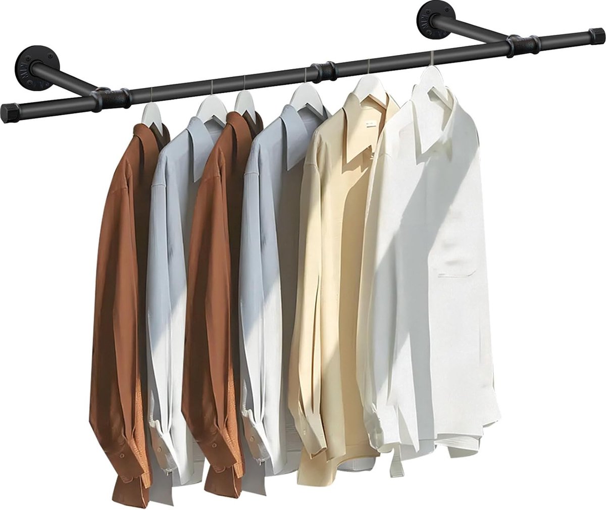 Kledingstang voor wandmontage, afneembare kledingstandaard in industrieel design, 112 cm buiskledingrek, wandhanger voor kleding, opslag, voor woonkamer, slaapkamer, 1 verpakking