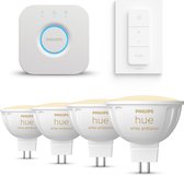 Bol.com Philips Hue Starterspakket White Ambiance GU5.3 - 4 Hue Lampen Dimmer Switch en Bridge - Eenvoudige Installatie - Werkt ... aanbieding