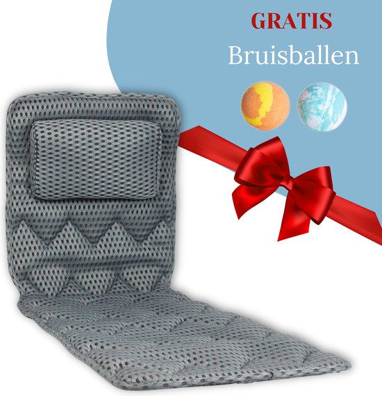 HEIMR Badkussen - Orthopedisch HoofdSteun voor in Bad - Grijs Badkussen met Zuignappen - Extra Zacht - Inclusief 2 Bruisballen - Geen Harde Badrand meer - Ondersteunt Hoofd, Nek en Rug - Voorkomt Klachten in de Toekomst