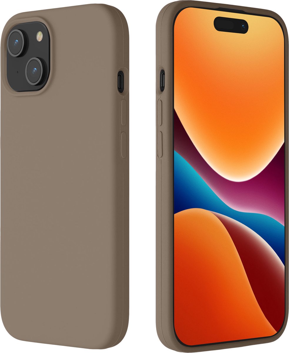 kalibri Siliconen telefoonhoesje geschikt voor Apple iPhone 15 hoesje - Schokbestendig smartphone hoesje met microvezelvoering - taupe