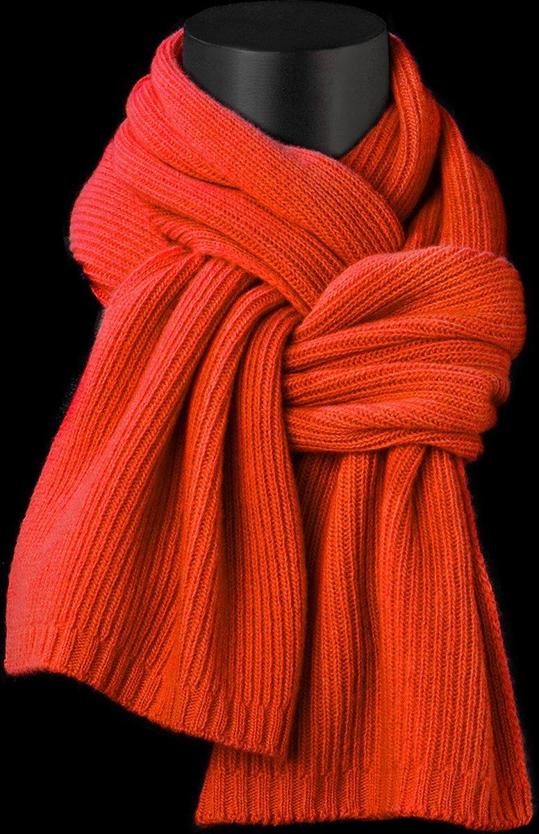 Zachte ribgebreide sjaal - merino/cashmere - warm oranje