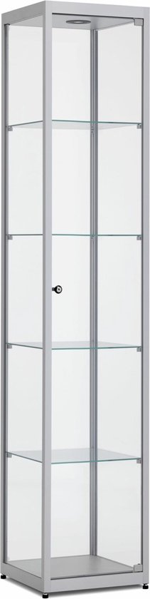 ABC Kantoormeubelen vitrinekast 200x40x40cm haaks aluminium profiel met topverlichting en zijverlichting