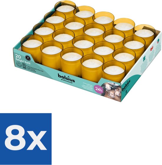 20 stuks Bolsius ReLight kaars in amber houder 64/50 (24 uur) - Voordeelverpakking 8 stuks