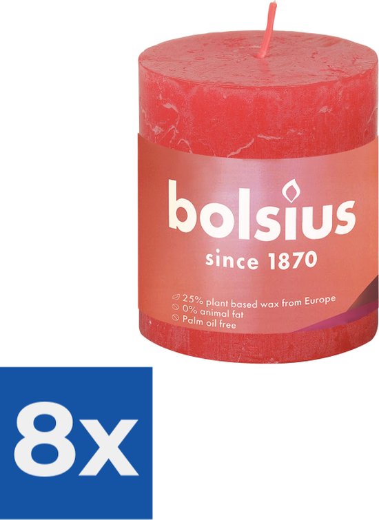 Bolsius Stompkaars Blossom Pink Ø68 mm - Hoogte 8 cm - Roze - 35 Branduren - Voordeelverpakking 8 stuks
