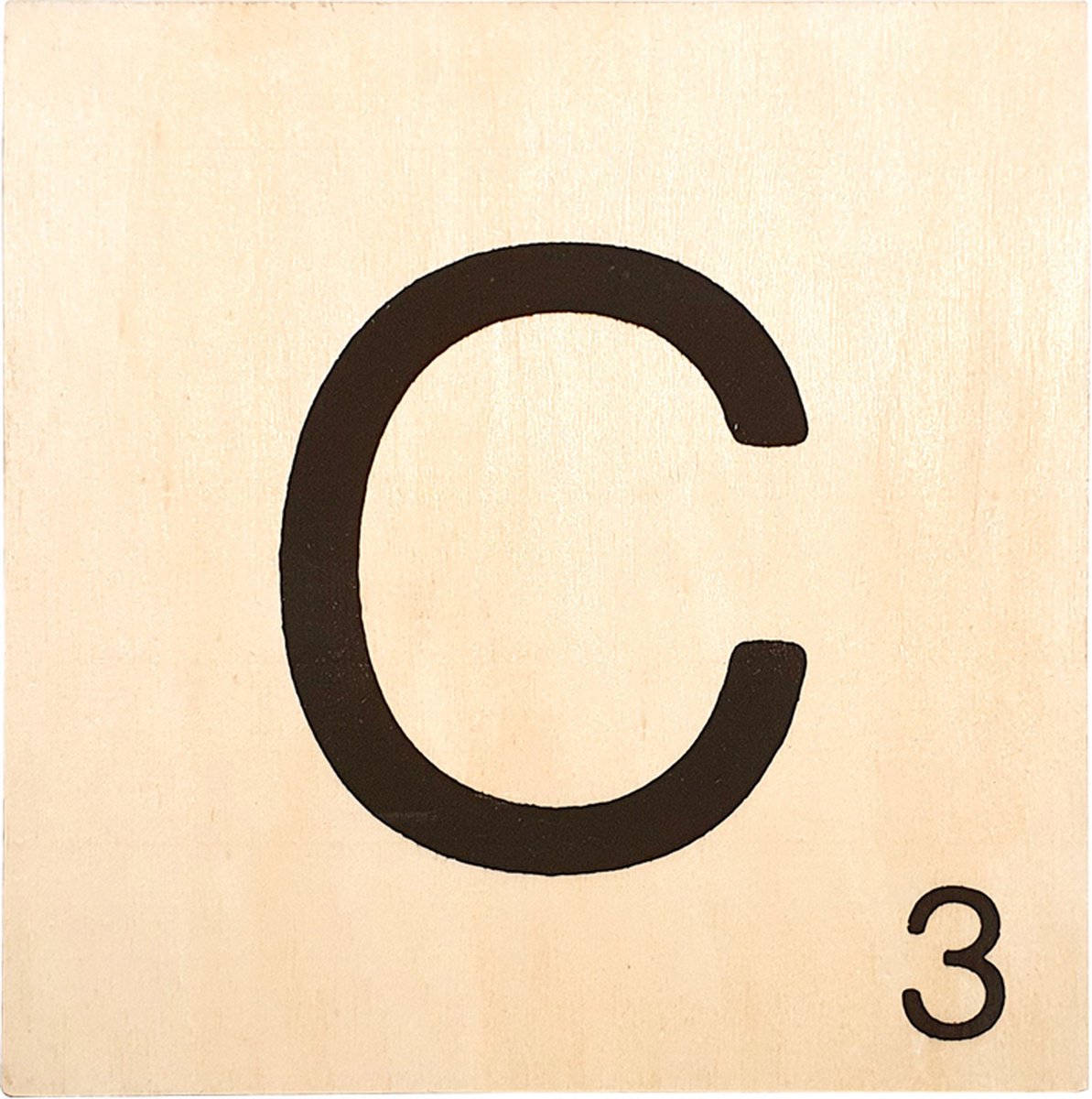 Houten Bordje 10x10x0.5cm - C - Zwarte Letter/Woordwaarde - Onbehandeld - Onderzetter/Homedeco