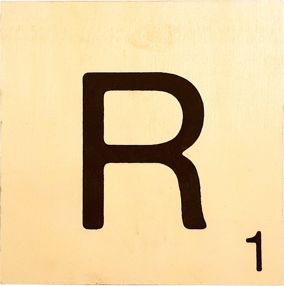 Houten Bordje 10x10x0.5cm - R - Zwarte Letter/Woordwaarde - Onbehandeld - Onderzetter/Homedeco