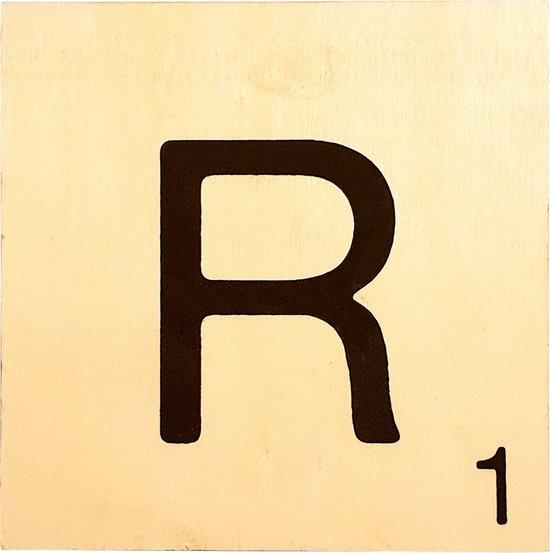 Panneau en bois 10x10x0,5 cm-R-lettre noire/valeur du mot-non traité-sous-verre/décoration de la maison