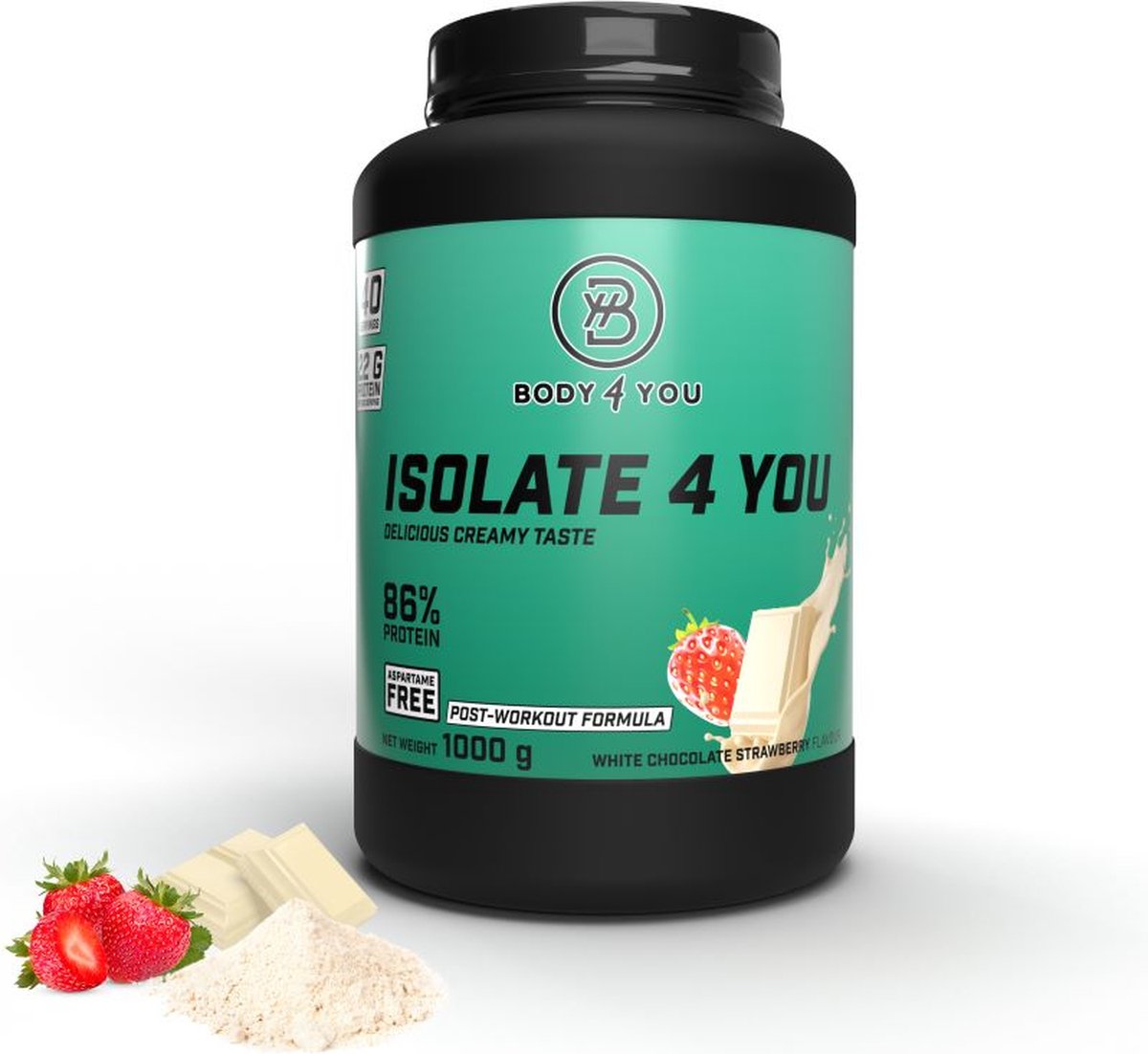 Body4You | Isolate Protein | 1000 gram – 40 servings – Witte Chocola en Aardbei