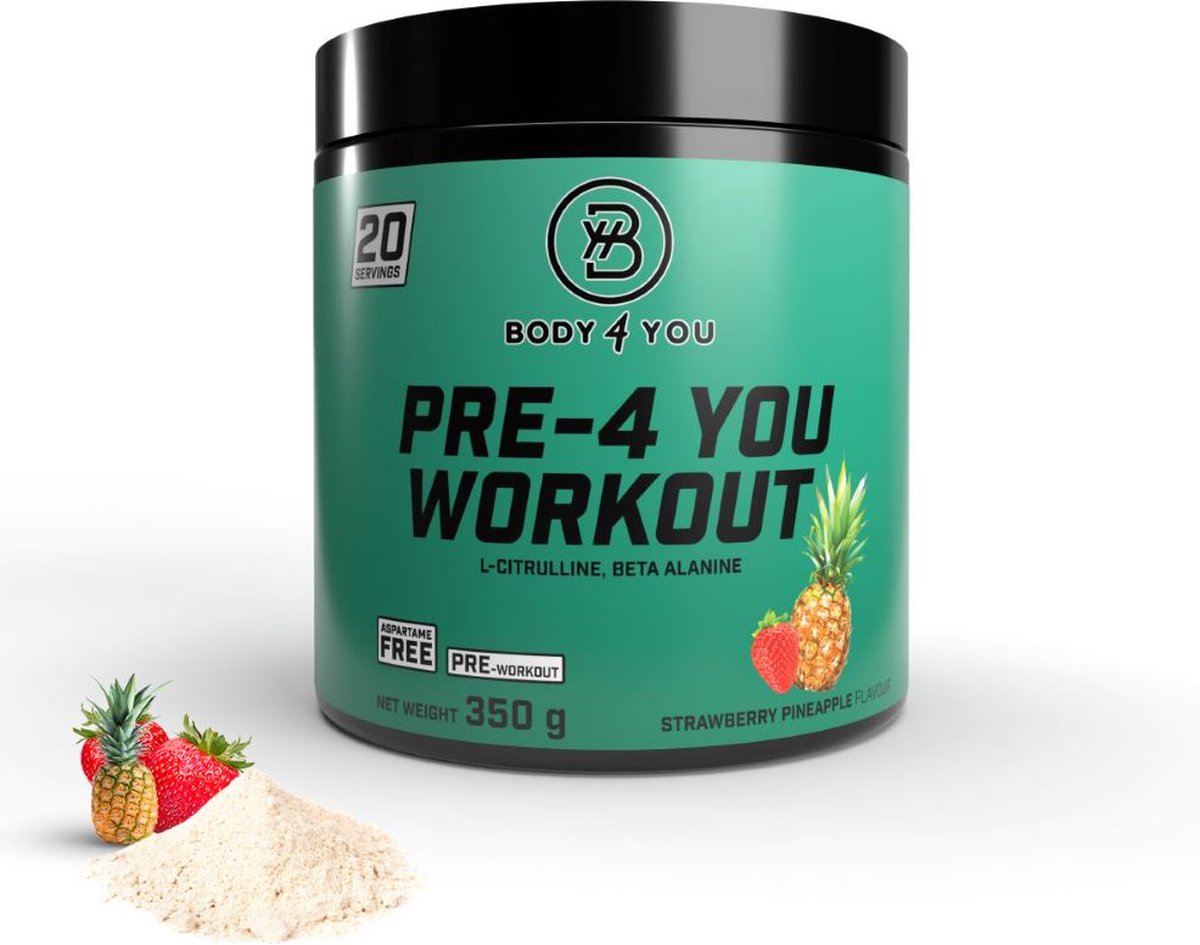 Body4You | Pre Workout | 350 gram - 20-30 servings - Strawberry Pineapple