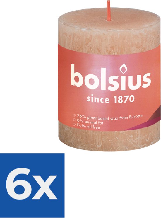 Bolsius Stompkaars Misty Pink Ø68 mm - Hoogte 8 cm - Roze/Grijs - 35 Branduren - Voordeelverpakking 6 stuks