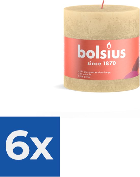Bolsius - Bougie pilier rustique ' Shine' (Ø10cm) - Beige Avoine - Pack économique 6 pièces