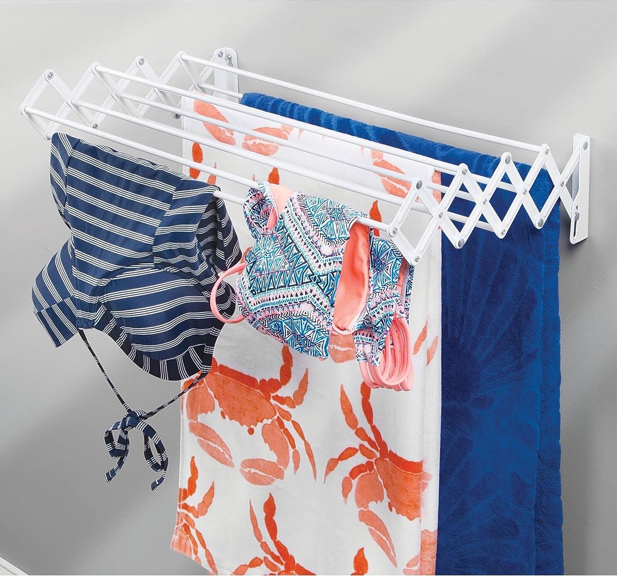 SHOP YOLO-wanddroogrek-wasruimte-badkamer-bijkeuken - om kleding hangend te drogen-met 8 stangen-Wit