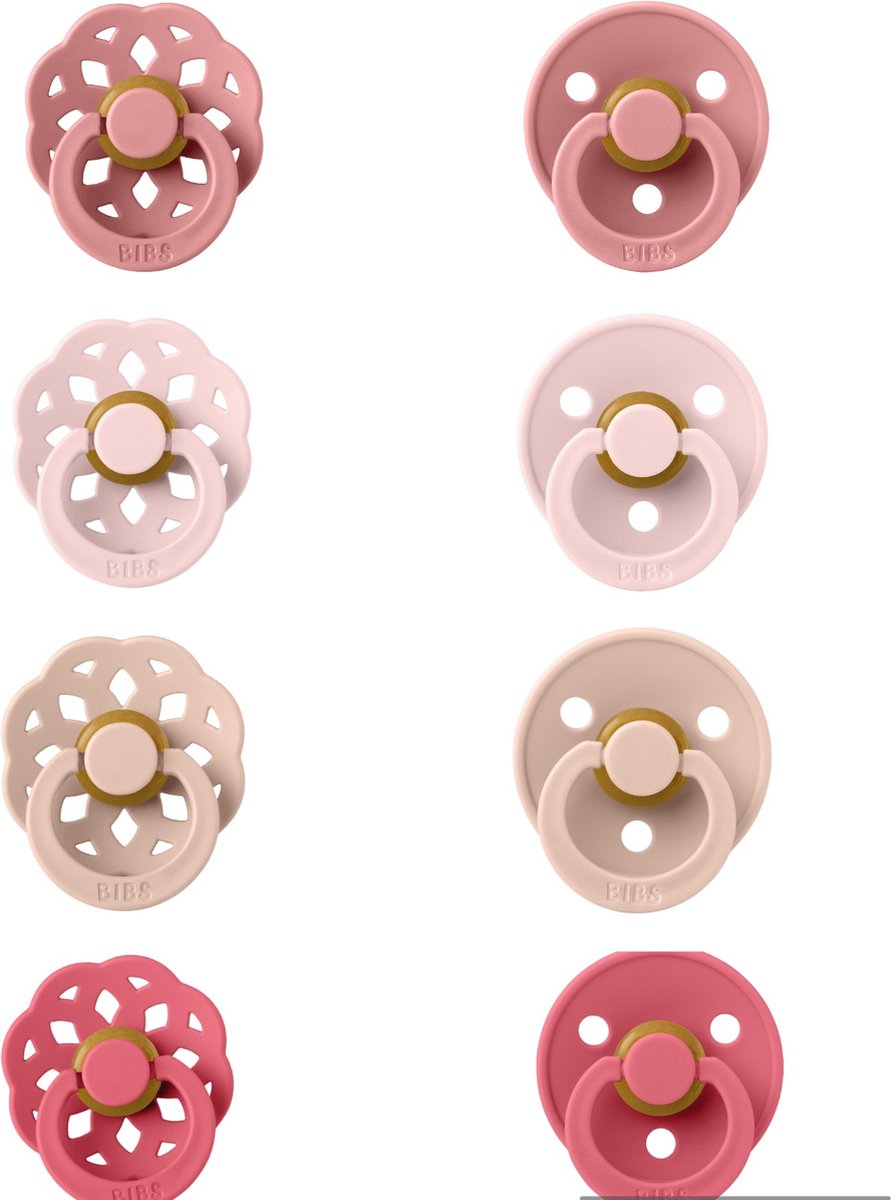 Goedkoopste Bibs fopspeen & Boheme 0-6 maand Angel mix set 8 stuks Blush,Blossom,Dusty Pink en Coral maat 1