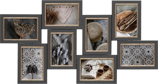Atmosphera Collage fotolijst van 70 x 37 cm - voor 8x foto van 10 x 15 cm - grijs - foto frame - wand/muur
