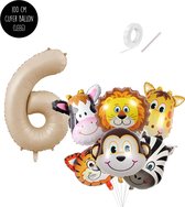 Ballon numéro 6 | Ballons à Têtes d'animaux Jungle Safari , bouquet de Snoes , adaptés à l'hélium, couleur Sable